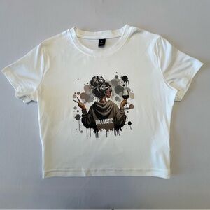 White crop top with graphic print